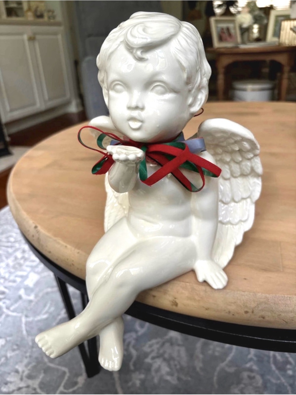Angel Figurine White Porcelain Cherub Shelf Sitter